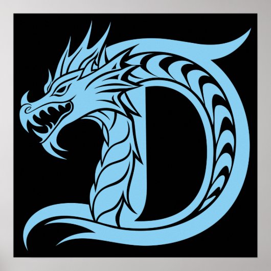 Dragon Styled Letter D, Dragon Alphabet, Monogram ポスター (正面)