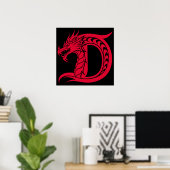 Dragon Styled Letter D, Dragon Alphabet, Monogram ポスター (ホームオフィス)