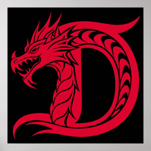 Dragon Styled Letter D, Dragon Alphabet, Monogram ポスター (正面)