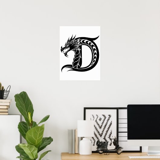 Dragon Styled Letter D, Dragon Alphabet, Monogram ポスター (ホームオフィス)