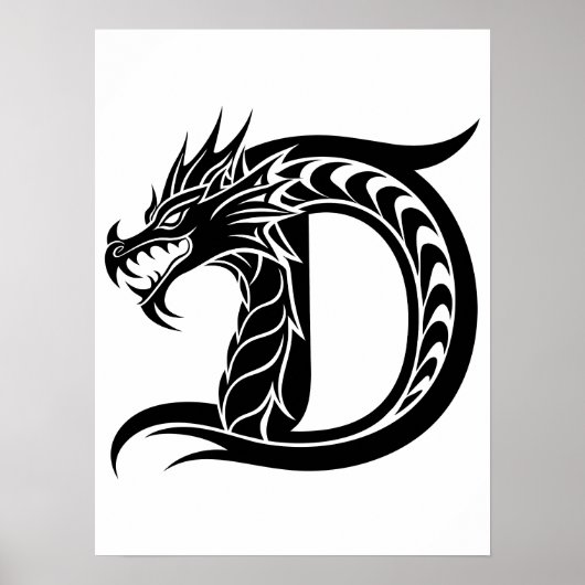 Dragon Styled Letter D, Dragon Alphabet, Monogram ポスター (正面)