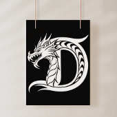Dragon Styled Letter D, Dragon Alphabet, Monogram ポスター