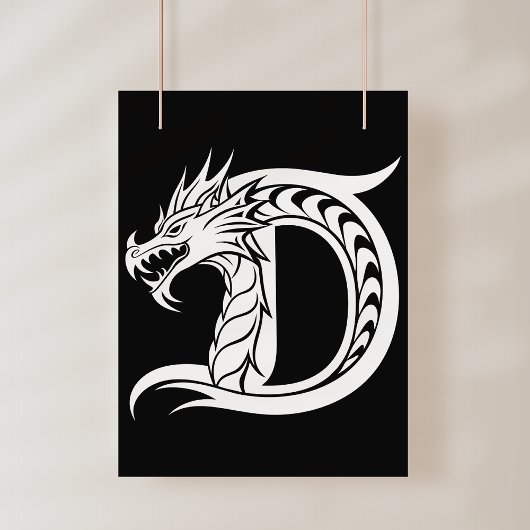 Dragon Styled Letter D, Dragon Alphabet, Monogram ポスター