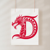 Dragon Styled Letter D, Dragon Alphabet, Monogram ポスター