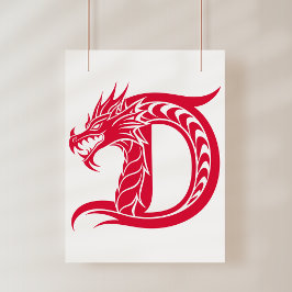 Dragon Styled Letter D, Dragon Alphabet, Monogram ポスター