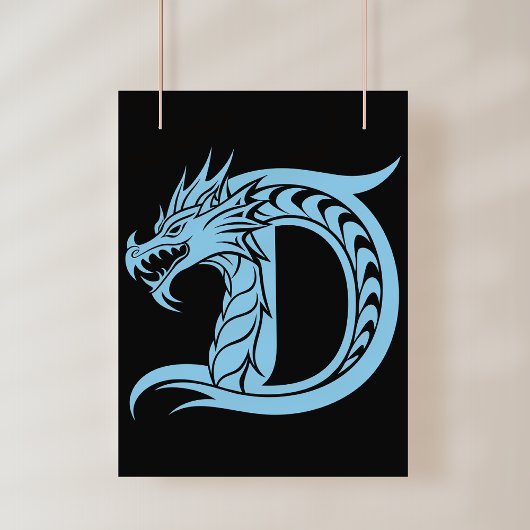 Dragon Styled Letter D, Dragon Alphabet, Monogram ポスター