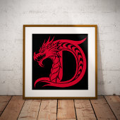 Dragon Styled Letter D, Dragon Alphabet, Monogram ポスター