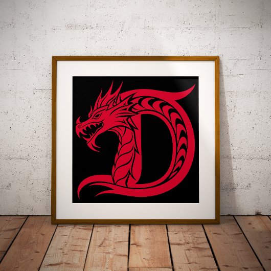 Dragon Styled Letter D, Dragon Alphabet, Monogram ポスター