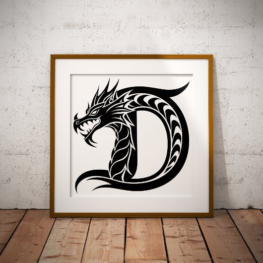 Dragon Styled Letter D, Dragon Alphabet, Monogram ポスター