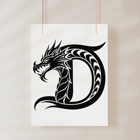 Dragon Styled Letter D, Dragon Alphabet, Monogram ポスター