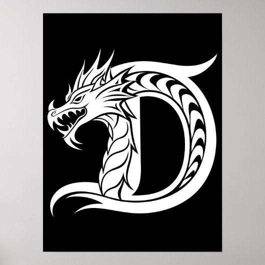 Dragon Styled Letter D, Dragon Alphabet, Monogram ポスター (正面)