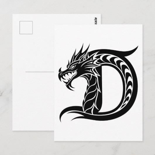 Dragon Styled Letter D, Dragon Alphabet, Monogram ポストカード (正面/裏面)