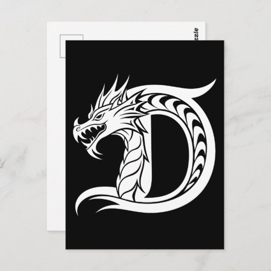Dragon Styled Letter D, Dragon Alphabet, Monogram ポストカード (正面/裏面)