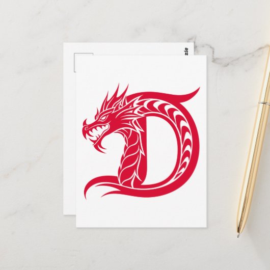 Dragon Styled Letter D, Dragon Alphabet, Monogram ポストカード (正面/裏面インサイチュ)
