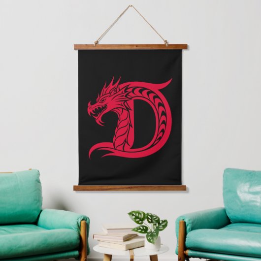 Dragon Styled Letter D, Dragon Alphabet, Monogram 吊り下げ型タペストリー (リビング)