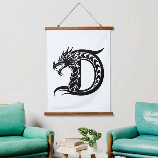 Dragon Styled Letter D, Dragon Alphabet, Monogram 吊り下げ型タペストリー (リビング)