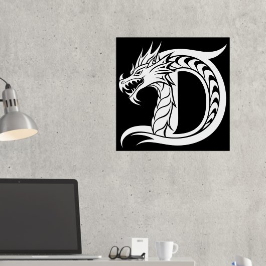Dragon Styled Letter D, Dragon Alphabet, Monogram 箔ポスター (インサイチュ (デスク2))