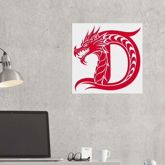 Dragon Styled Letter D, Dragon Alphabet, Monogram 箔ポスター (インサイチュ (デスク2))
