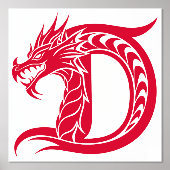 Dragon Styled Letter D, Dragon Alphabet, Monogram 箔ポスター (正面)