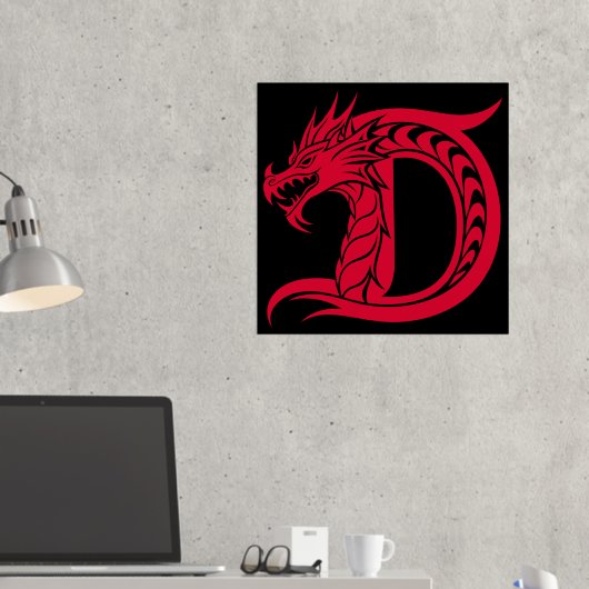 Dragon Styled Letter D, Dragon Alphabet, Monogram 箔ポスター (インサイチュ (デスク2))