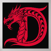 Dragon Styled Letter D, Dragon Alphabet, Monogram 箔ポスター (正面)