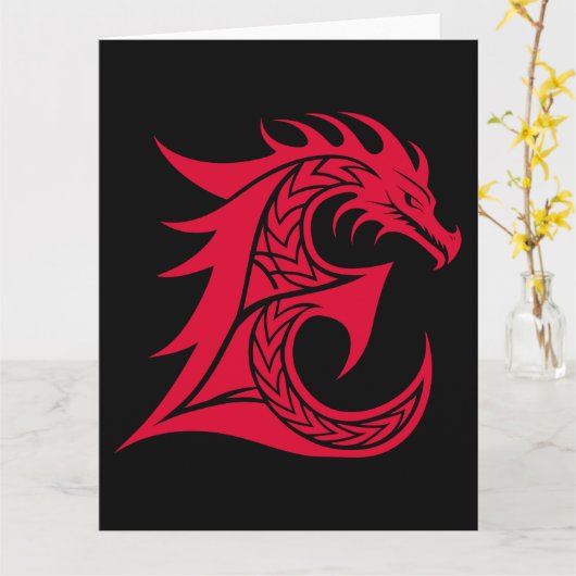 Dragon Styled Letter E, Dragon Alphabet, Monogram カード (黄色い花)