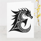 Dragon Styled Letter E, Dragon Alphabet, Monogram カード (黄色い花)