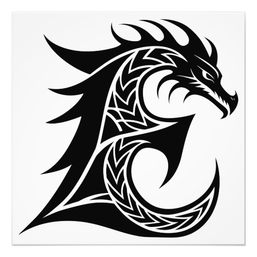 Dragon Styled Letter E, Dragon Alphabet, Monogram フォトプリント (正面)