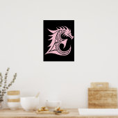 Dragon Styled Letter E, Dragon Alphabet, Monogram ポスター (キッチン)