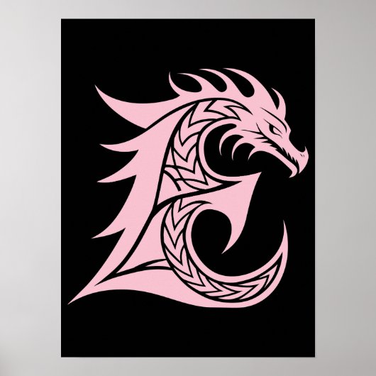 Dragon Styled Letter E, Dragon Alphabet, Monogram ポスター (正面)