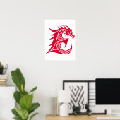 Dragon Styled Letter E, Dragon Alphabet, Monogram ポスター (ホームオフィス)