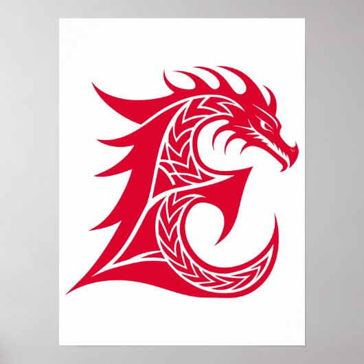 Dragon Styled Letter E, Dragon Alphabet, Monogram ポスター (正面)