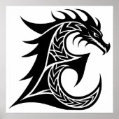 Dragon Styled Letter E, Dragon Alphabet, Monogram ポスター (正面)