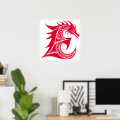 Dragon Styled Letter E, Dragon Alphabet, Monogram ポスター (ホームオフィス)