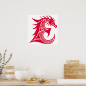Dragon Styled Letter E, Dragon Alphabet, Monogram ポスター (キッチン)