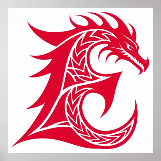 Dragon Styled Letter E, Dragon Alphabet, Monogram ポスター (正面)