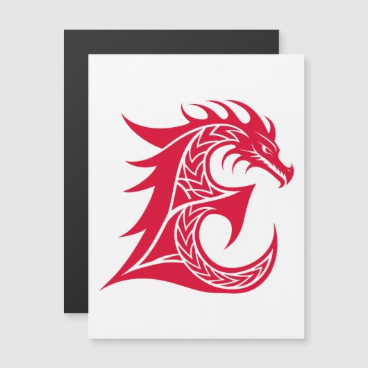 Dragon Styled Letter E, Dragon Alphabet, Monogram マグネット招待状 (正面/裏面)