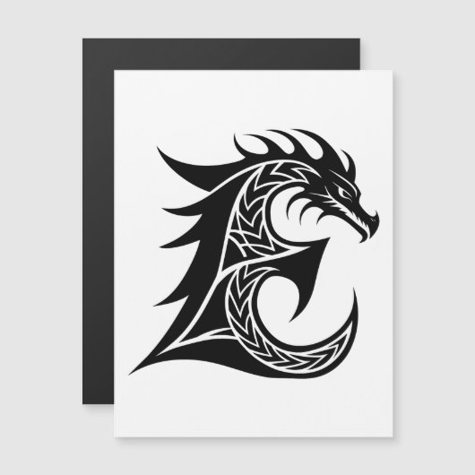 Dragon Styled Letter E, Dragon Alphabet, Monogram マグネット招待状 (正面/裏面)