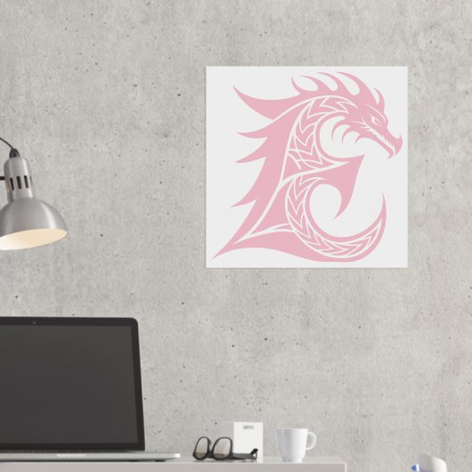 Dragon Styled Letter E, Dragon Alphabet, Monogram 箔ポスター (インサイチュ (デスク2))