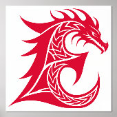Dragon Styled Letter E, Dragon Alphabet, Monogram 箔ポスター (正面)