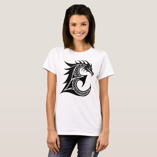 Dragon Styled Letter E, Dragon Alphabet, Monogram Tシャツ (正面フル)