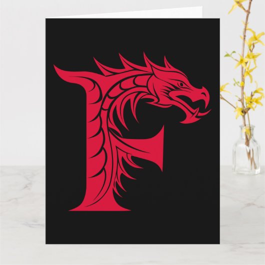 Dragon Styled Letter F, Dragon Alphabet, Monogram カード (黄色い花)