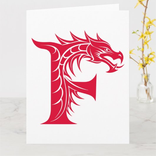 Dragon Styled Letter F, Dragon Alphabet, Monogram カード (黄色い花)