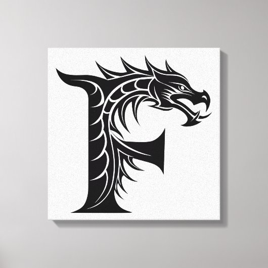 Dragon Styled Letter F, Dragon Alphabet, Monogram キャンバスプリント (正面)