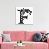 Dragon Styled Letter F, Dragon Alphabet, Monogram キャンバスプリント (インサイチュ (リビング))