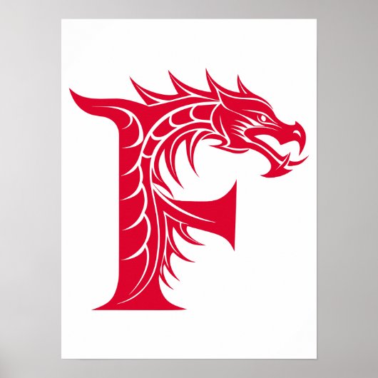 Dragon Styled Letter F, Dragon Alphabet, Monogram ポスター (正面)