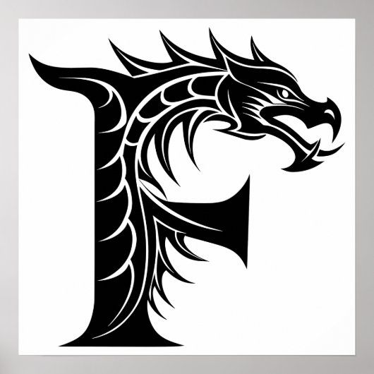 Dragon Styled Letter F, Dragon Alphabet, Monogram ポスター (正面)