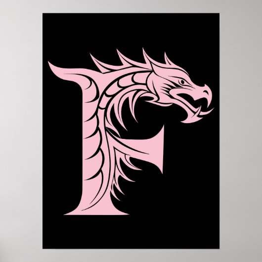 Dragon Styled Letter F, Dragon Alphabet, Monogram ポスター (正面)