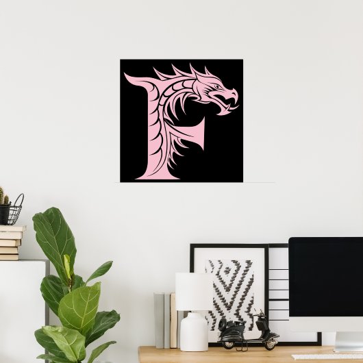 Dragon Styled Letter F, Dragon Alphabet, Monogram ポスター (ホームオフィス)