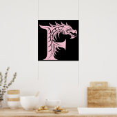 Dragon Styled Letter F, Dragon Alphabet, Monogram ポスター (キッチン)